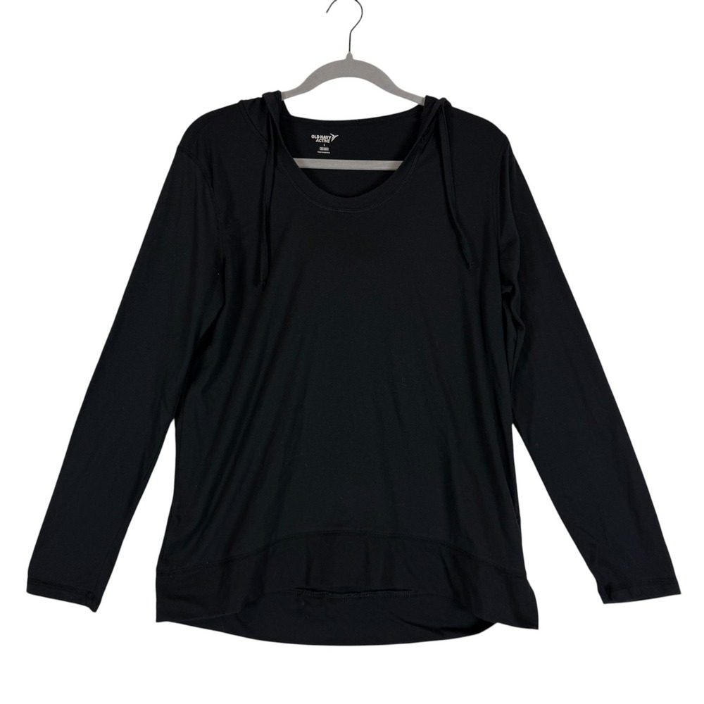 Old Navy Active Shirt Womens Large Black Go-Dry Hooded Long Sleeve Athletic Tee